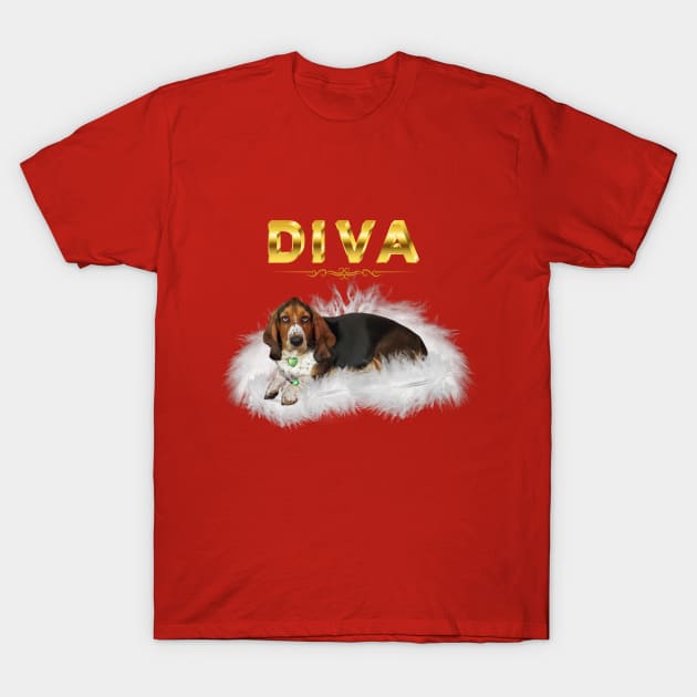 Diva Basset Hound T-Shirt by Spacetrap